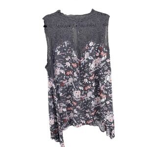 Torrid Women Blouse Sz 3x Floral Lace Sleeveless Grey Cottagecore Whimsigoth
